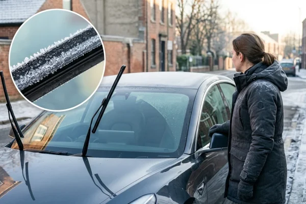 Auto geparkeerd met ruitenwissers omhoog