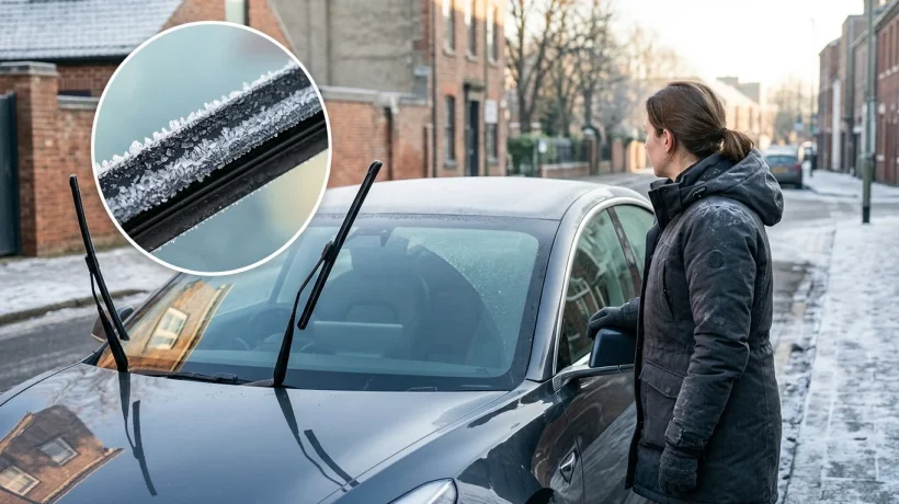 Auto geparkeerd met ruitenwissers omhoog
